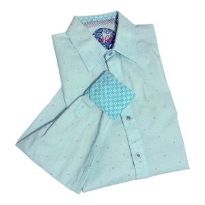 Robert Graham Men’s Dress Shirt Small Mint Green Print Long Sleeve Flip Cuff